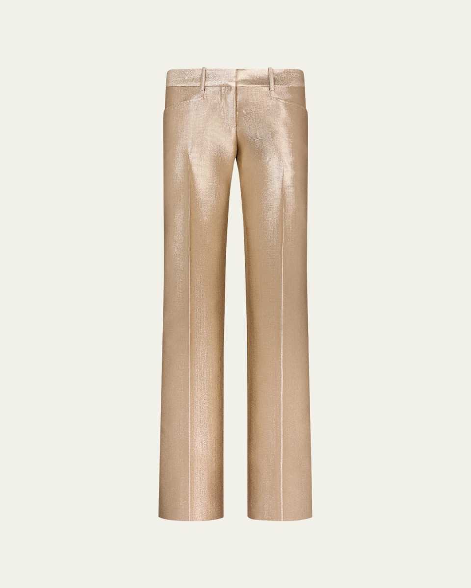 Metallic Low Waist Flare Wool Pants
